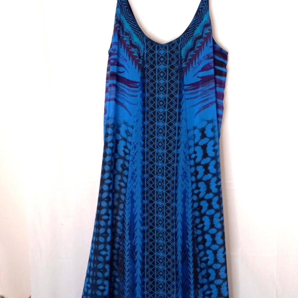 Maxi dress blue print poly Med